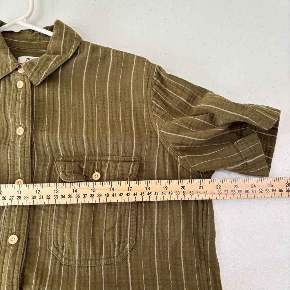 Madewell Olive Green Pinstripe Button-Up Shirt - Picture 7 of 9